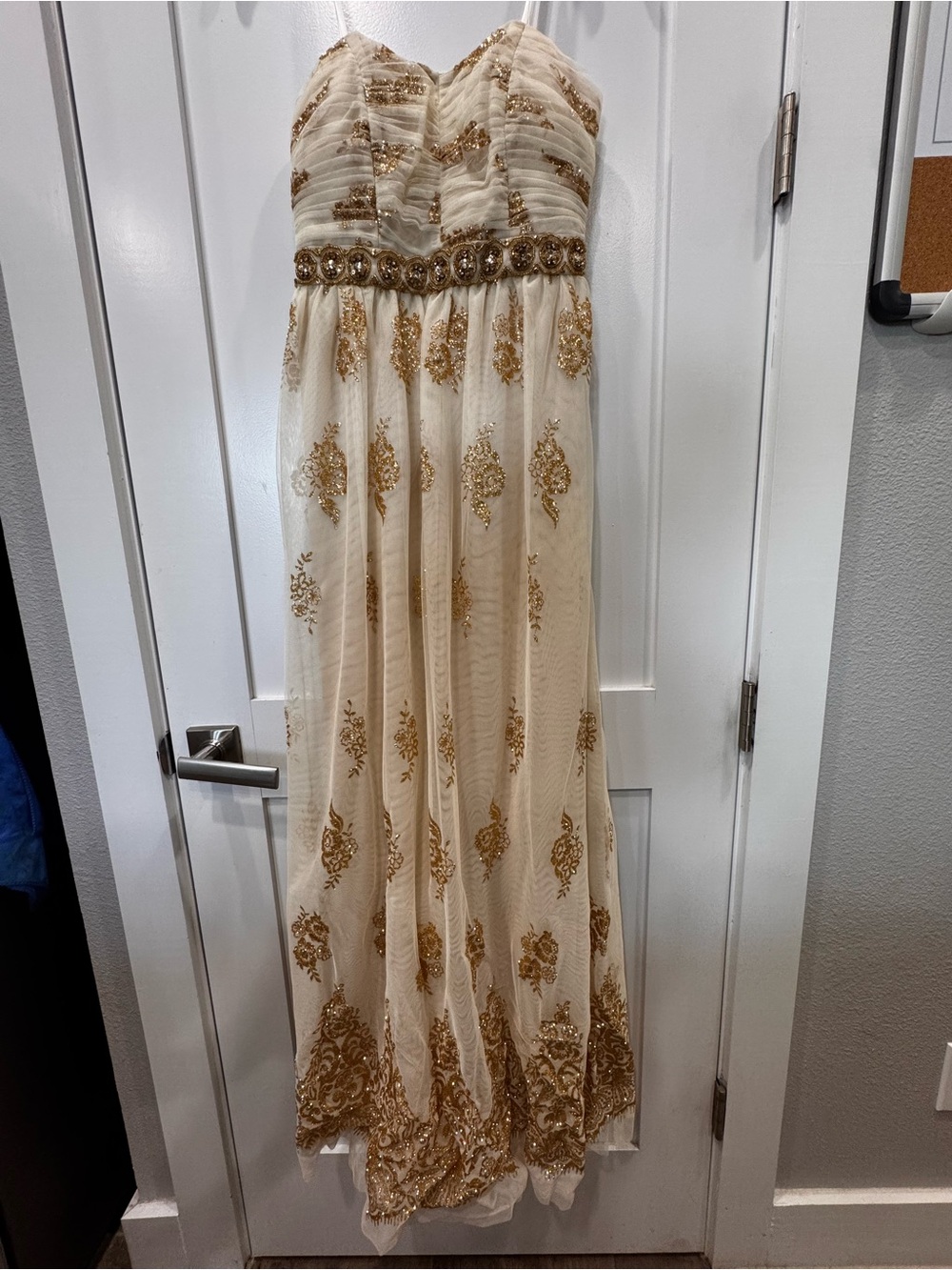 Ivory and Gold Embellished Strapless Evening/Prom/Formal Gown